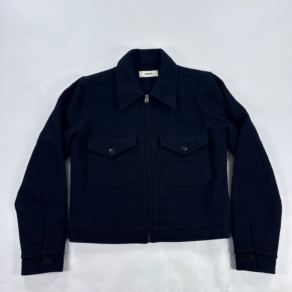 Buck Mason Womens S Felted Wool Rider Jacket Navy Blue Cropped Work Utility Zip